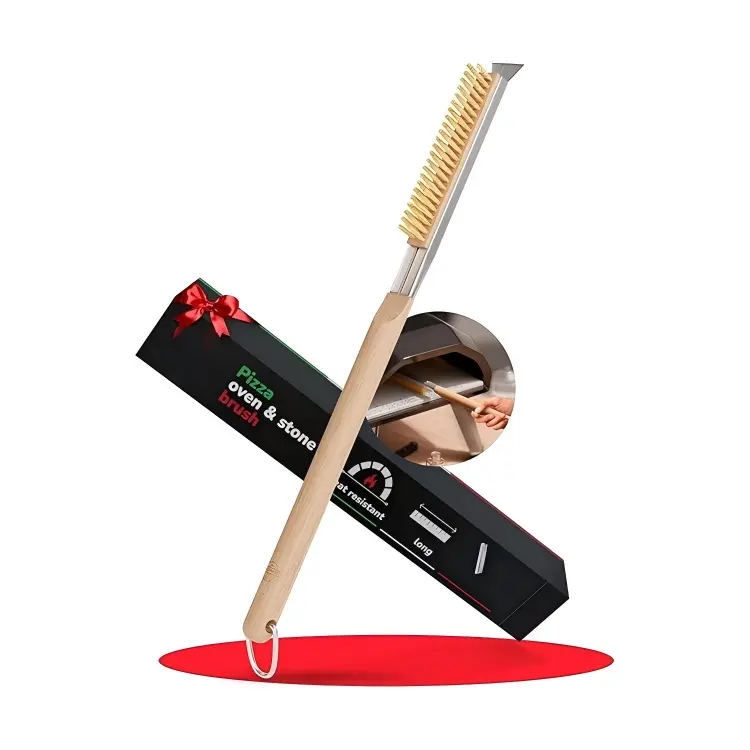 Brosse pour four à pizza avec grattoir à pierre
